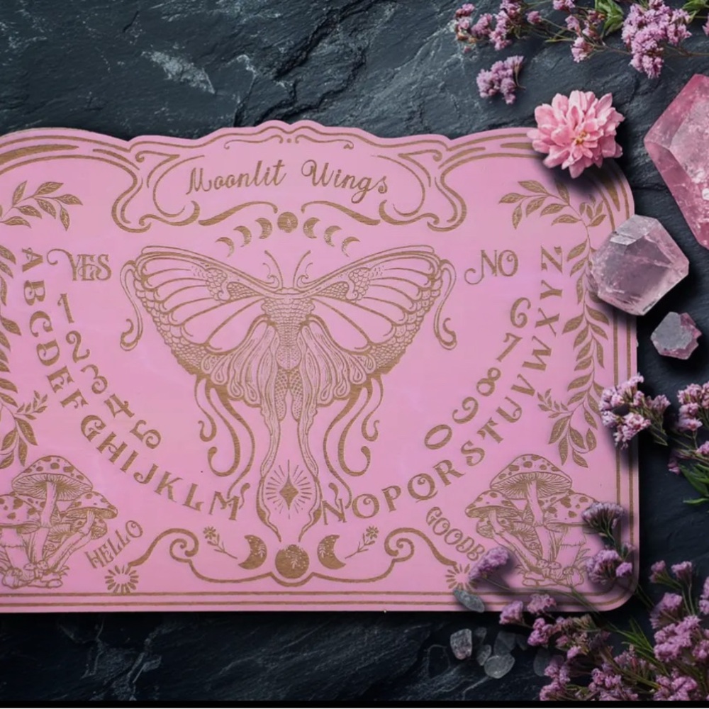 Moonlit Wings Handcrafted Pink and Gold Art Nouveau Spirit Board